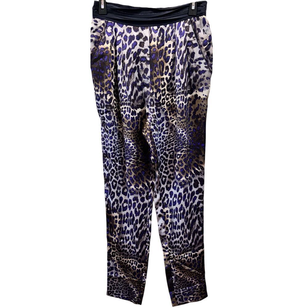 Of Two Minds 100% Silk Pant in Purple & Tan Leopard Print NWT Size Petite